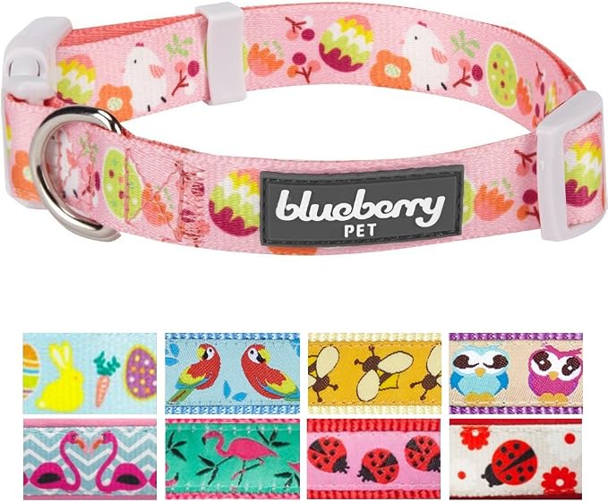 Blueberry Pet 10 Patterns Easter Spring Chick Print Designer Adjustable Dog Collar in Baby Pink, Small, Neck 12"-16"