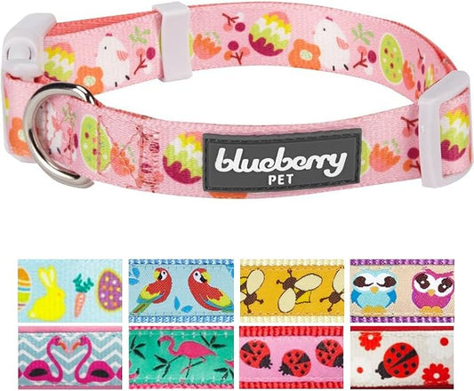 Blueberry Pet 10 Patterns Easter Spring Chick Print Designer Adjustable Dog Collar in Baby Pink, Medium, Neck 14.5"-20"