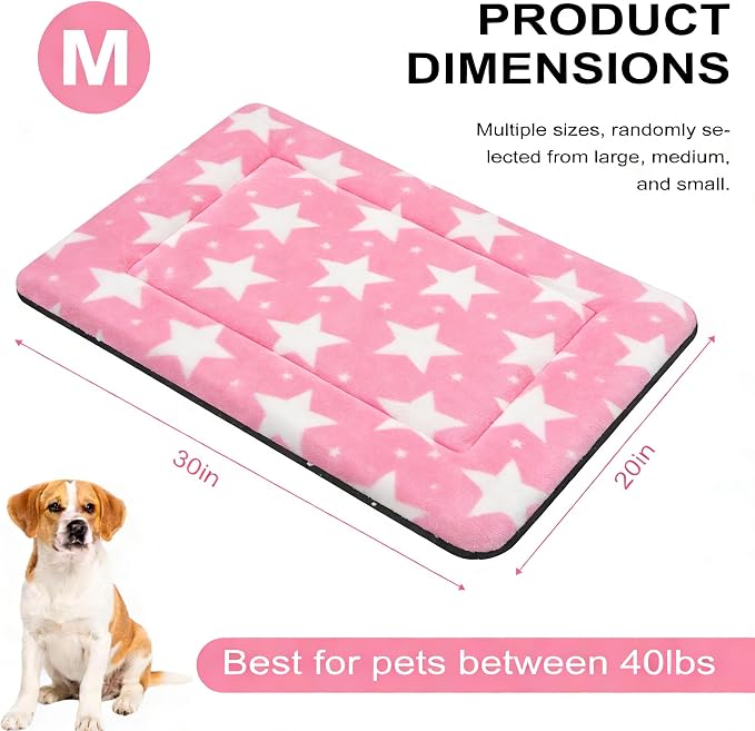 Dog Bed Mat, Reversible Crate Pad & Durable Dog Bed - Machine Washable Kennel Mat with Ultra Soft for Medium Dogs (Big&Small Stars Pink, 30" L*20" W*1.5" Th)
