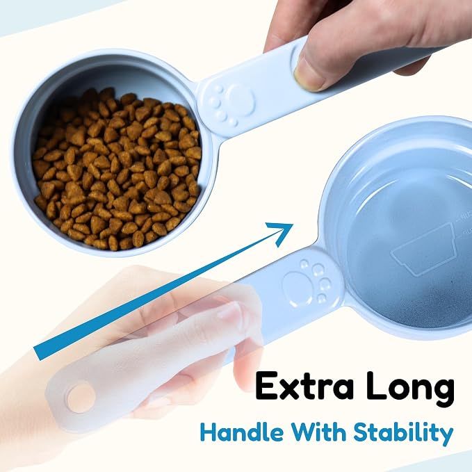 1/2 Cup Dog Food Scoop, Extra Long Handle Sturdy Melamine Pet Food Measuring Scoop with Clear Marking Lines, BPA-Free, Shatterproof, Dishwasher Safe (1, Blue, 1/2 Cup)