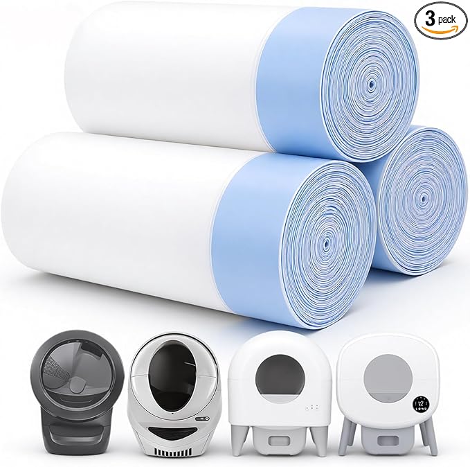 45 Count Tear-Free Waste Drawer Liners Bags Compatible with Litter Box Robot 4/5/3, Thick Self-cleaning Cat Litter Box Liners Refill with Drawstring, Heavy Duty