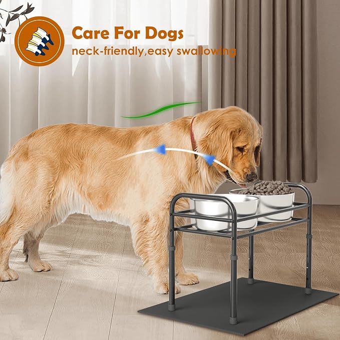 ADENGL Raised Dog Bowl Stand for XLarge & Large Dogs,Table Steel Frame Elevated Dog Bowls Stand with Mat,Non-Slip No Spill,Adjusts to 4 Heights 8.7-13.4", Holds 6-8.7" Diameter Bowl(Bowl Not Included)