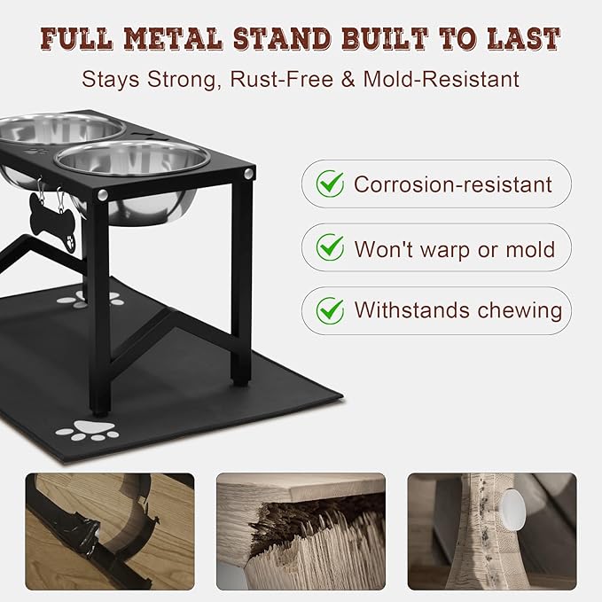 Elevated Dog Bowls, Metal Raised Dog Bowl Stand with 2 Thick 58oz Stainless Steel Food Bowls & Non-Slip Mat - 11.8" Tall for Medium/Large Breeds