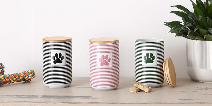 Bone Dry Paw & Patch Ceramic Pet Collection, Treat Canister, 4x6.5, Black,Treat Canister, 4x6.5,5742