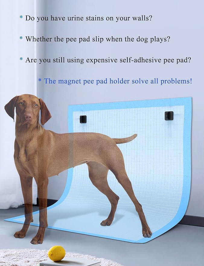 Pee Pad Holder for Dogs Potty Training Pad Magnetic Wall Holder for Leg-Lifting Dogs & Marking in The House Compatible with Any Size of Puppy Pee Pads (Black)