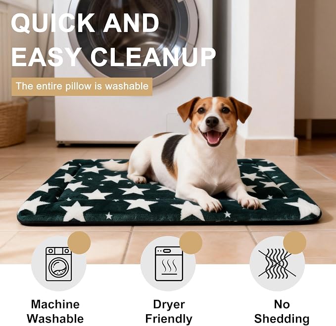 Dog Bed Mat – Soft & Comfortable Dog Kennel Pad for Crate – Durable Crate Bed & Mat for Dogs & Cats – Ideal for Crate, Kennel, and Home Use (Big&Little Stars Green, M(30"*20"*1.5"))