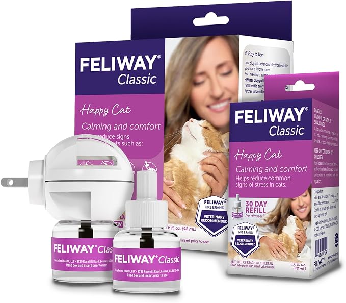 FELIWAY Classic Cat Calming Diffuser Kit and 1 Pack Refill – Helps Reduce Stress‑Related Behaviors Like Urine Spraying, Scratching, and Hiding – 30‑Day Cat Pheromone Plug in Diffuser | Helps Reduce Stress‑Related Behaviors Like Urine Spraying, Scratchi...