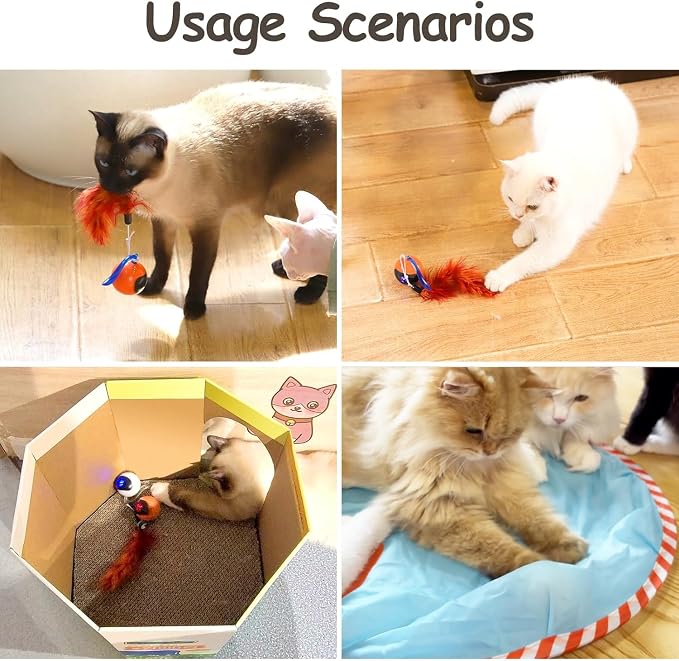 Migipaws Interactive Cat Ball Toy Set, Fun Tracker, Automatic Rolling Chase Ball with Fluffy Tail, A Small Mice, Rechargeable (White)