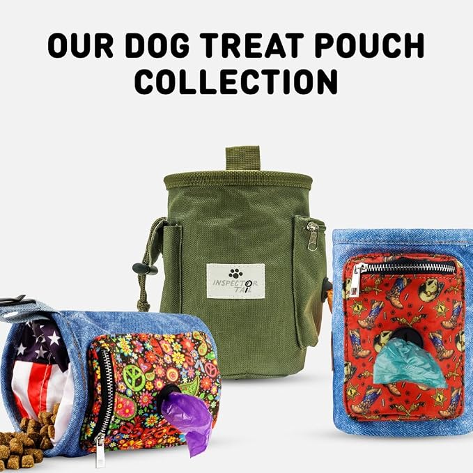 INSPECTOR TAIL Dog Treat Pouch for Training, Drawstring Bag, Hands Free | 2 Cup Tote, 4 Ways to Wear, No Bounce, Pull-Out Liner, Pockets for Snacks, Poop Bags & Keys, Pet Walking & Rewarding Holder