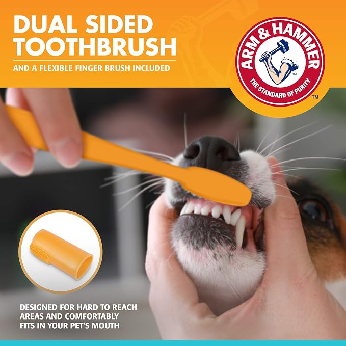 Arm & Hammer for Pets Fresh Breath Dog Dental Kit, Toothpaste, Toothbrush, and Finger Brush, Baking Soda Enhanced, Reduces Plaque and Tartar, Vanilla Ginger Flavor, 2.5 Oz