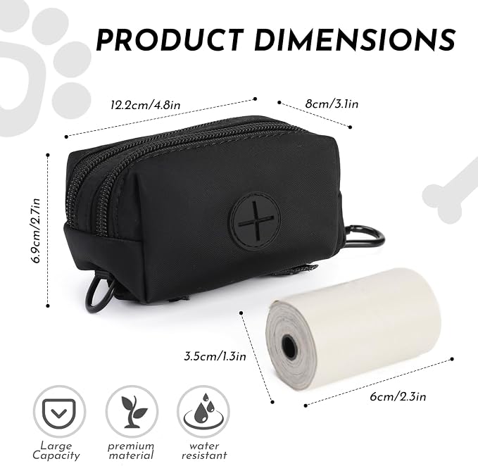 Dog Training Treat Pouch, Treat Bag Fanny Pack with Double-Zip Pocket and Four-Button Closure Waterproof Durable Dog Treat Pouch with 1 Roll of Dog Waste Bags