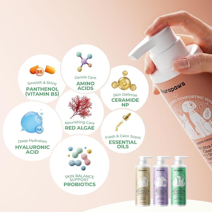 Probiotic Dog Shampoo and Conditioner, Papaya + Coconut, 17oz Each | Shampoo & Conditioner for Dogs & Puppies, Relieves Dog Allergies, Itch, Moisturizes, Deodorizes, Balanced Skin Microbiome