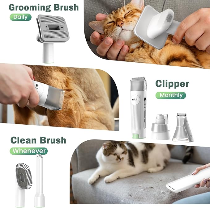 Afloia 6-in-1 Dog Grooming Vacuum Kit, Pet Clipper & Nail Grinder, Green | All-in-one grooming covers brushing, clipping, trimming and nail care, 1.5L dust cup, 3 suction levels, low-noise comfort