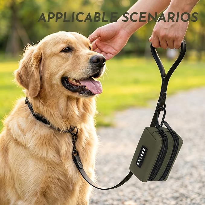 Dog Training Treat Pouch, Treat Bag Fanny Pack with Double-Zip Pocket and Four-Button Closure Waterproof Durable Dog Treat Pouch with 1 Roll of Dog Waste Bags (Green)