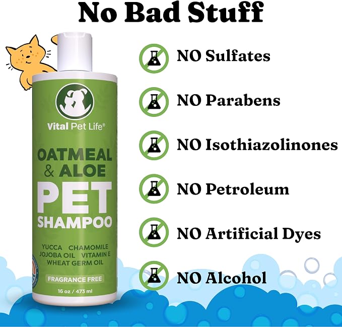 Oatmeal Shampoo for Dogs - Helps Dry Coats & Itchy Sensitive Skin, 16 oz | Aloe Vera, Chamomile, Jojoba Oil, Vitamin E, No Parabens or Artificial Dyes