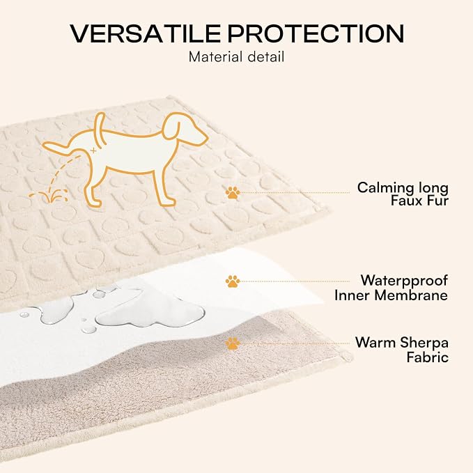 Luciphia Waterproof Dog Blanket for Medium Large Dogs Washable Bed Couch Protector Soft Fluffy 3D Heart Jacquard Pet Blanket with Sherpa Fleece Cozy Calming Throw Blankets, Beige 65x57 inch