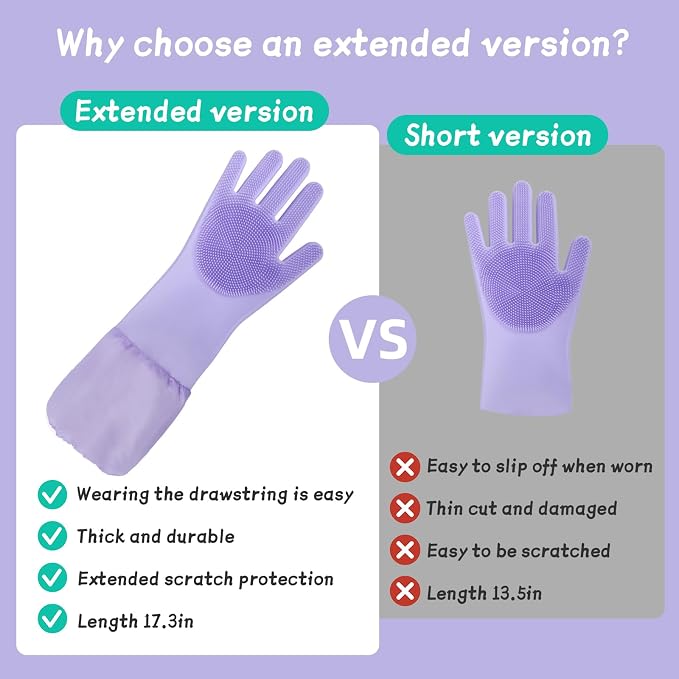 Dog Washing Gloves & Hair Remover for Cats and Dogs,Dog Bath Gloves with Extended Length,Comfortable Dog Bath Gloves for Gentle Bathing Efficient, Multifunctional Silicone Pet Gloves(Purple