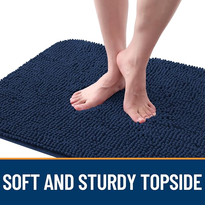 OLANLY Dog Door Mat for Muddy Paws 47x24, Super Absorbent Chenille Mud Mat | Dark Blue, Absorbs Moisture and Dirt, Non-Slip Machine Washable Doormat, Quick-Drying Indoor Entryway Floor Carpet for Dogs