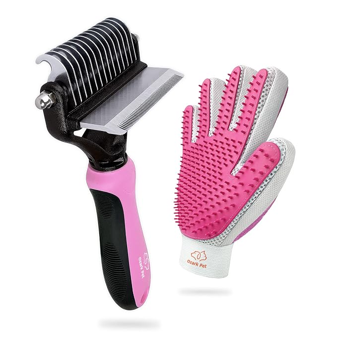 Grooming Brush for Dog/Cat with 2 Sided Grooming Brush for De-Shedding, De-Matting Reduces Shedding up to 95%, Great Short to Long Hair (Pink, Small)