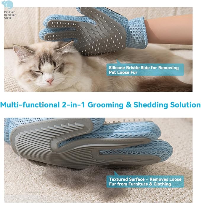 Cat Grooming Gloves, Upgraded 2-in-1 Double-Sided, 1 Count | Pet Hair Remover Glove for Dogs & Cats, Gentle Deshedding Grooming Mitt, Cleans Fur from Couch, Furniture, Carpet & Car Seats