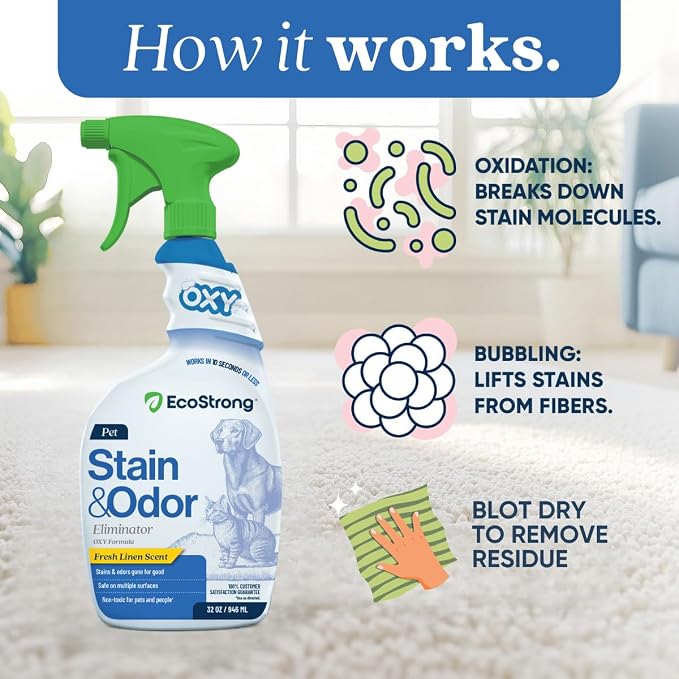 Oxy Pet Carpet Cleaner Spray | Pet Stain Remover for Pet Urine, Cat Pee, Dog Poop | Deep Spot Treating Action on Carpeting, Upholstery, Laundry, Pet Beds & More (32 Fl Oz)