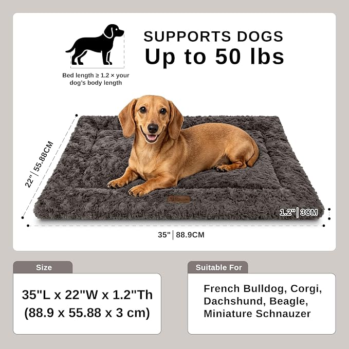 Reversible Dog Crate Mat for Large Dogs, Oxford & Fleece, 35"x22",Dark Gray | 1.2" Fill Preserves Crate Height,Fleece Cozy,Wipes Clean,Splash-Proof,Machine Washable, Folds Flat For 30" Wire Crate & Go