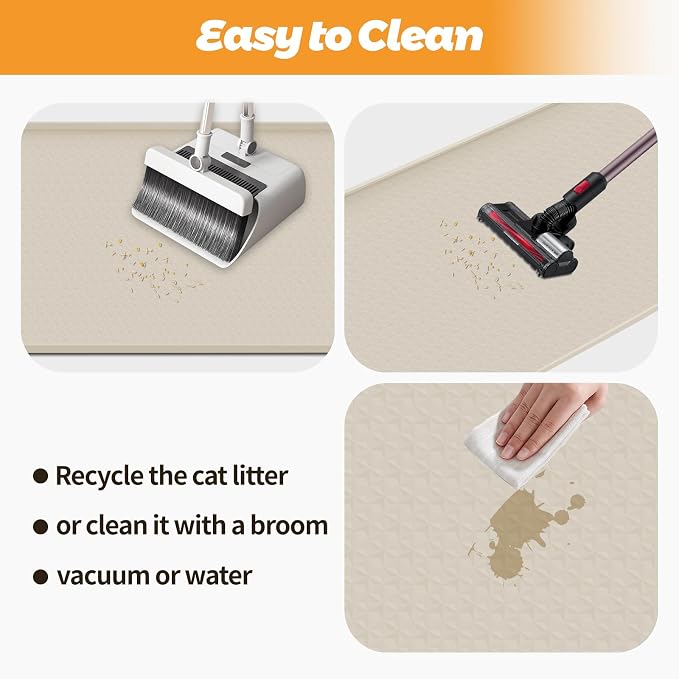 Cat Litter Mat for Litter Box 51"x25.6" Extra Large Silicone Mat, Beige | Waterproof Non-Slip Litter Box Mat with Raised Edges, Cat Litter Trapping Mat for Pet, Cat Litter Rug for Floor