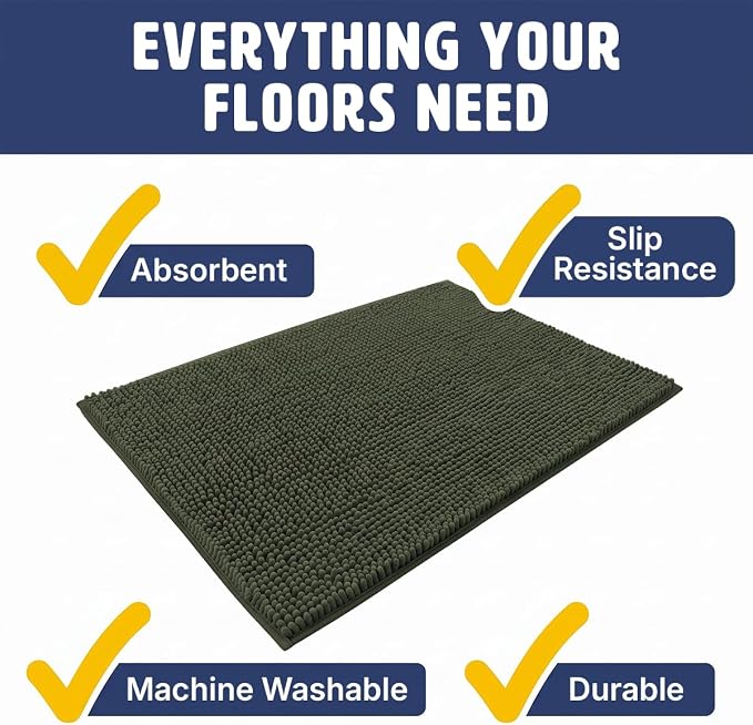 Muddy Mat® | Cat Litter Mat 24"x36", Litter Trapping Mat, Super Absorbent Scatter Control, Soft on Paws, Slip Resistant Washable Kitty Litter Mat, Traps Litter, Protects Floors, Army Green