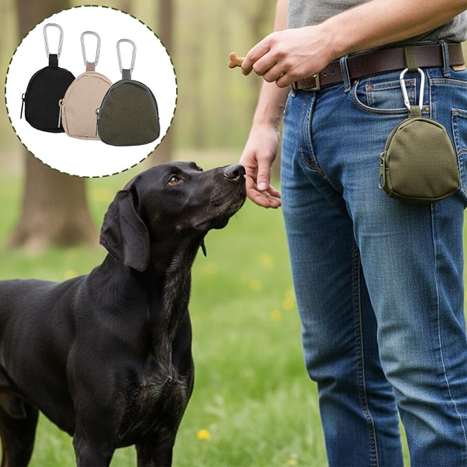 Dog Treat Pouch with Carabiner 3 Pack, Black, Green, Khak | Dog Treat Pouch for Dog Trainingr, Hands-Free Dog Treat Holder for Pet Training, Dog Treat Bags for Outdoor Use