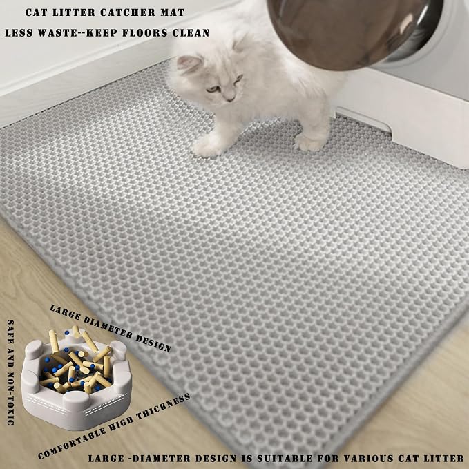 HCY&WLD Cat Litter Mat, Double Layer Cat Litter Box Mat (24x18 Inch, Black) | Waterproof Urine-Proof Non-Slip Litter Trapping Mat, Soft on Kitty Paws, Scratch-Resistant, Scatter Control, Easy to Clean
