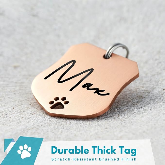 Ultra Joys Dog Tags Personalized for Pets - Hollow Paw Custom Pet ID Tag - Engraved Dog Tag for Small, Large Dogs - Large Badge in Rose