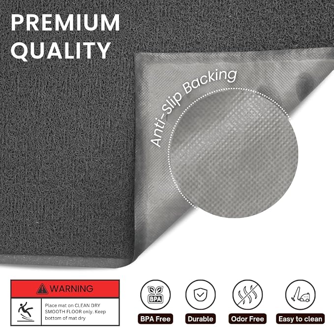Andalus Small Cat Litter Mat, Pack of 2 - Waterproof, Non-Slip & Easy to Clean Cat Litter Box Mat for Extra Efficient Pet Litter-Trapping, Grey (15.75” X 11.75”)