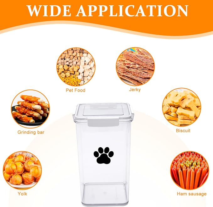 6L Dog Food Storage Container,Airtight Pet Food Storage Containers with Buckle-Lock Lids & Spoon,Plastic Cat Food Container,Dog Treat Container for Dog, Cat, Bird Seed - Bright White