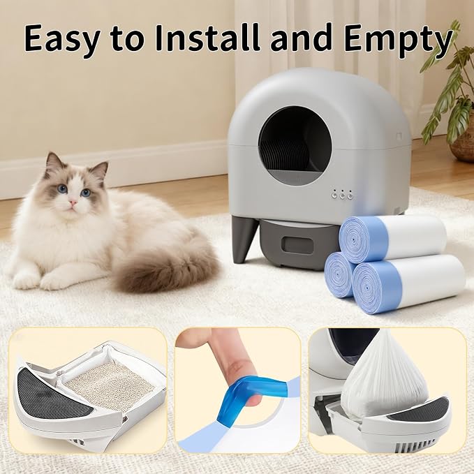 45 Count Tear-Free Waste Drawer Liners Bags Compatible with Litter Box Robot 4/5/3, Thick Self-cleaning Cat Litter Box Liners Refill with Drawstring, Heavy Duty
