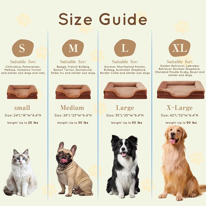 FluffyDream 35 inch Memory Egg-Crate Foam Dog Bed, Orthopedic Pet Couch Bed with Washable Removable Cover, Brown