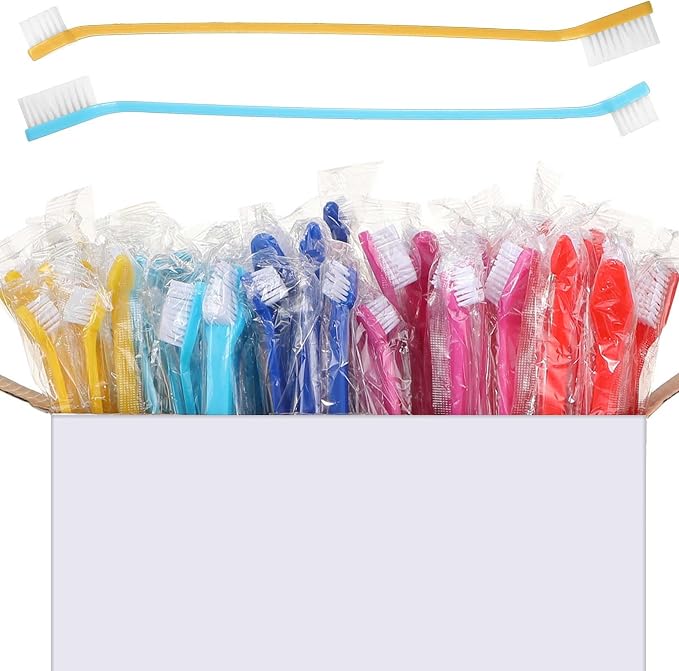 Nuenen 150 Pcs Dog Toothbrush Bulk Dual Headed Dental Soft Convenient Long Handle Puppy Toothbrush Individual Packaged for Cleaning Small to Large Dogs Cats Pets
