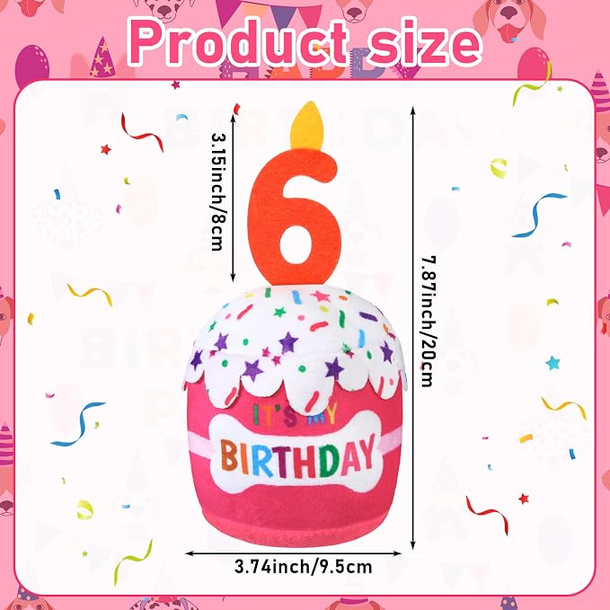 Dansydaisy Dog Birthday Cake Toy Squeaky Plush Toy for Girl Boy Gifts, Chew Accessories for Dog Birthday Party Decor Favor for Large, Medium and Small Dogs(6th,Pink)