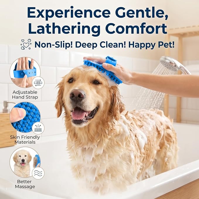 3-in-1 Pet Grooming Kit Rake Metal Comb & Bath Brush Blue | Double-Sided Dematting Undercoat Rake, Deshedding Metal Comb, Bath Brush For Dogs and Cats