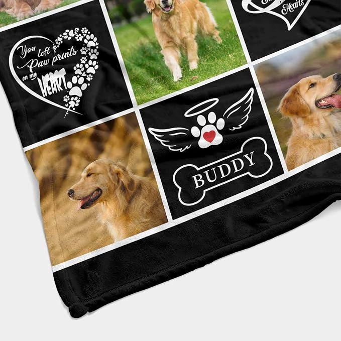 InterestPrint Personalized Pet Memorial Blanket Pet Leave Pawprints on Our Heart Blanket Custom Loss of Dog Memorial Fleece Blankets Memory Throw Blanket Gift for Grieving Pet Owner 60X80 Inch