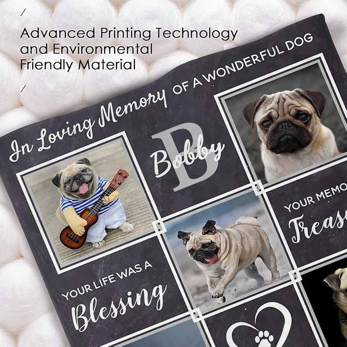 Personalized Pet Photo Blanket in Loving Memory of A Wonderful Dog Custom Loss of Dog Memorial Fleece Blankets Ultra-Soft Micro Throw Blanket Gift for Kids Grieving Pet Owner 30X40 Inch