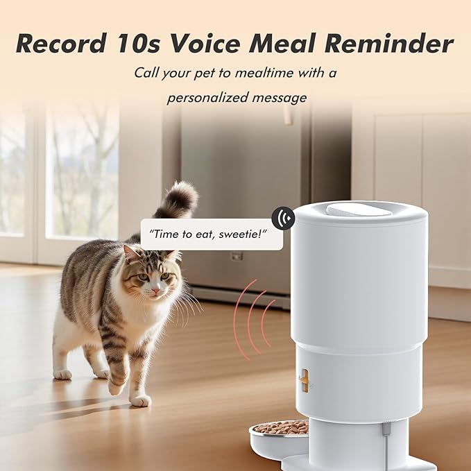 Automatic Cat Feeder - 5L Anti-Clog Cat Food Dispenser Keeps 2-15mm Dry Food Fresh, 10s Voice, 1-6 Meals/Day, Programmable Portions, 180-Day Battery Life, Easy to Clean Auto Pet Feeder for Small Dog