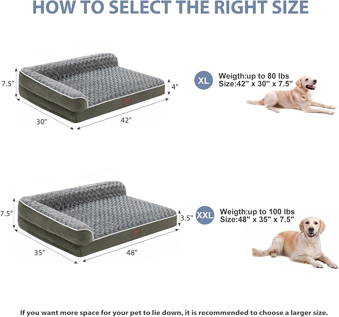 BFPETHOME Orthopedic Washable Dog Bed, Sleeping Couch for Large Senior Dogs | Deluxe Plush Rose Velvet Washable Cover, Egg Crate Foam Support, Waterproof Lining, Non-Slip Bottom, Senior Dogs