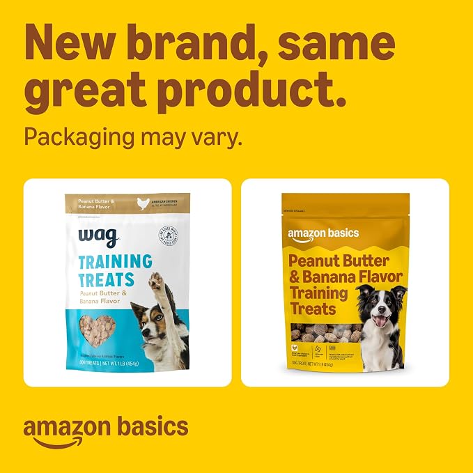 Amazon Basics Peanut Butter & Banana Flavor Training Treats for Dogs, 1 lb. Bag (16 oz) (Previously Wag)