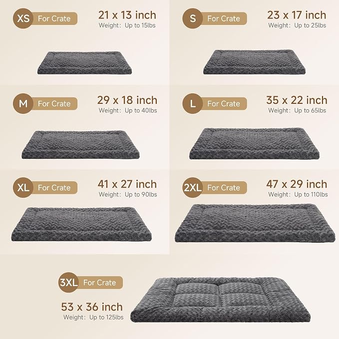 Exsnugy Washable Dog Bed Mat Large Size Fluffy Pet Crate Pad 48x30 XXL | Non-Slip Bottom Kennel Beds Ultra Soft Comfy Sleeping Mattress for Large Medium Small Dogs Black