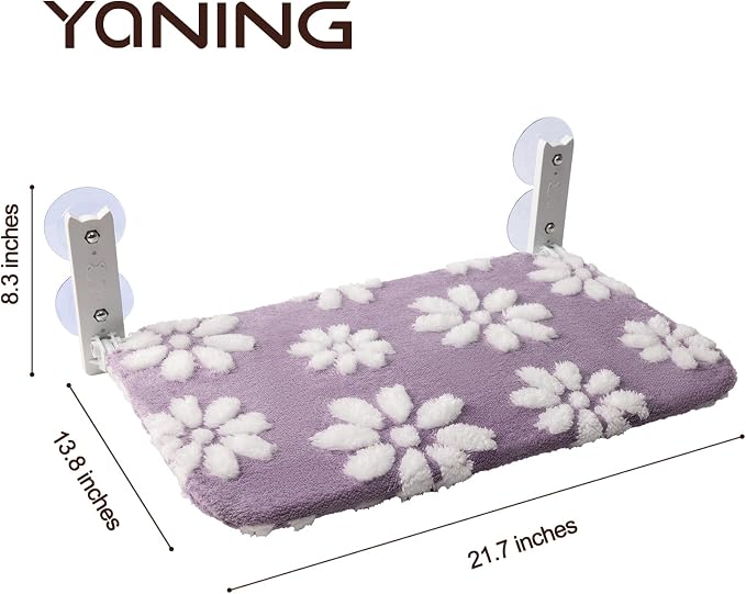Cute Cat Window Perch, Foldable Cat Window Hammock, Purple | Cordless Window Seat Bed for Indoor Cats, 3D Textured Flower Cover, Strong Suction Cups