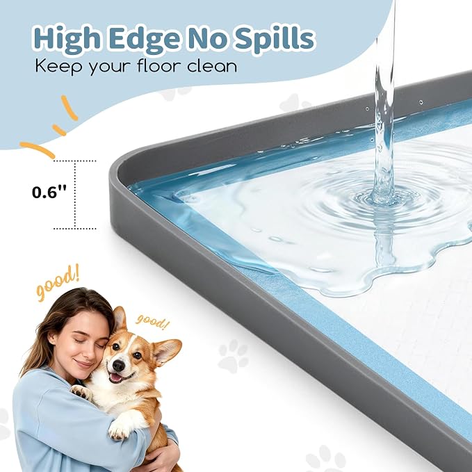 Pee Pad Holder for Dogs,25 x 36 Inch Dog Potty Tray with Silicone Clips Dog Puppy Pad Tray,Non-Slip Leak-Proof High Edge Silicone Puppy Pee Tray Mat for Home Floor Protection
