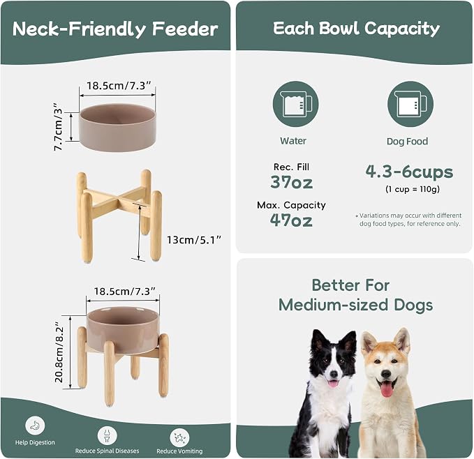 Havniva 7.3inch Ceramic Raised Dog Bowl with Stand, Elevated Dog Bowls for Medium Breed Dog Food and Water Bowl Non-Slip Dog Dish Large Capacity Feeding Pet Water Bowl