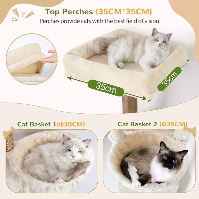 Globlazer 74in Large Sturdy Cat Tree for Large Cats, F74F, Dark Grey | Tall Maine Coon Cat Tower for Indoor Cats Large Adult with 8 Scratching Posts, 2 Spacious Cat Condos, 3 Perches