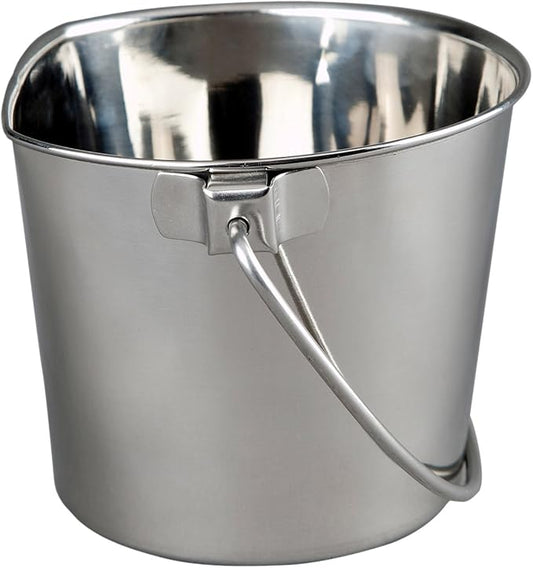 Advance Pet Products 4 Quart Heavy Duty Stainless Steel Flat Side Bucket | Durable Food & Water Pail for Dogs, Cats, Kennels, Cages and Critter Crates | Multi-Purpose Bucket