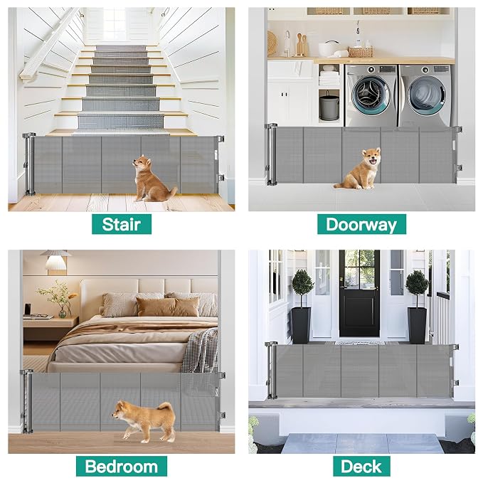 20 Inch Tall x 80 Inch Extra Wide Short Dog Gate to Step Over, Small Dog Gate for The House, Short Pet Gate Indoor Outdoor Puppy Gates for Doorways Mesh Doggie Gates for Wide Openings (Gray)